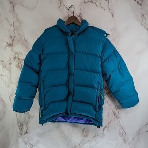 REI Down Coat Womens Large Teal Purple Goose Puffer Jacket Vtg 80s 90s USA 10